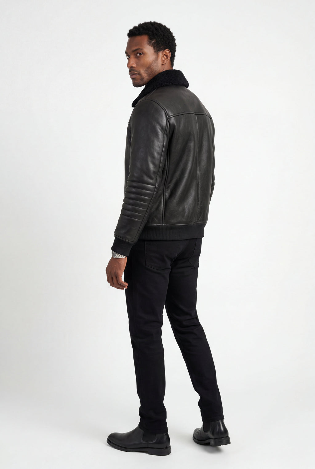 Gio | Collar Bomber Jacket with Ribbed Sleeves