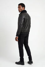 Gio | Collar Bomber Jacket with Ribbed Sleeves