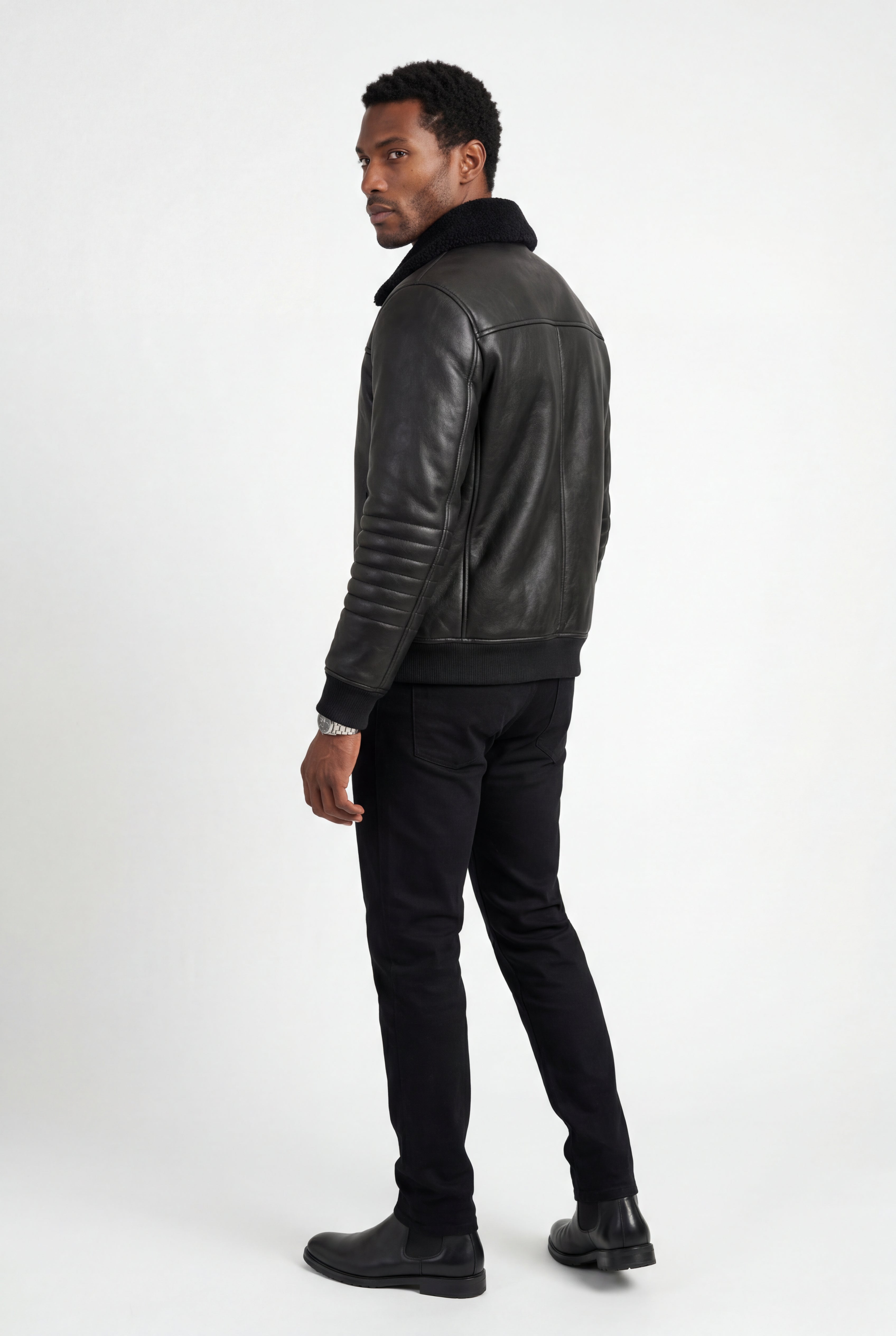 Gio | Collar Bomber Jacket with Ribbed Sleeves