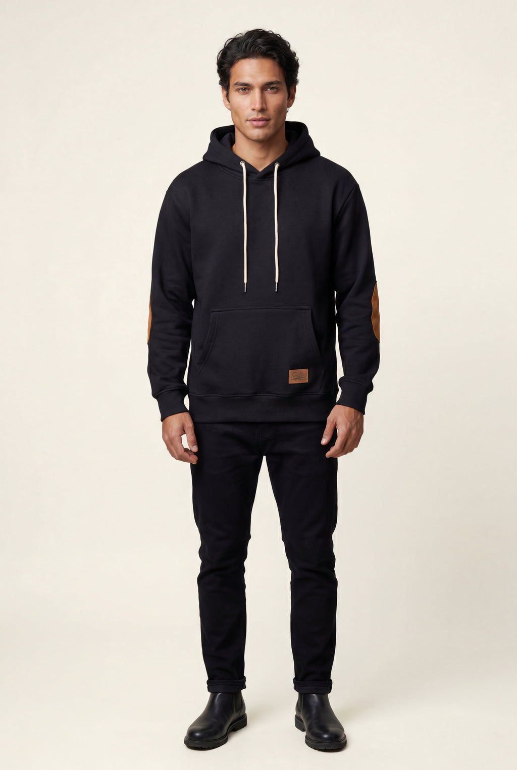 Liam | Contrast Elbow Patch Pullover Hoodie with Drawstring Hood