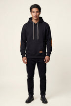 Liam | Contrast Elbow Patch Pullover Hoodie with Drawstring Hood