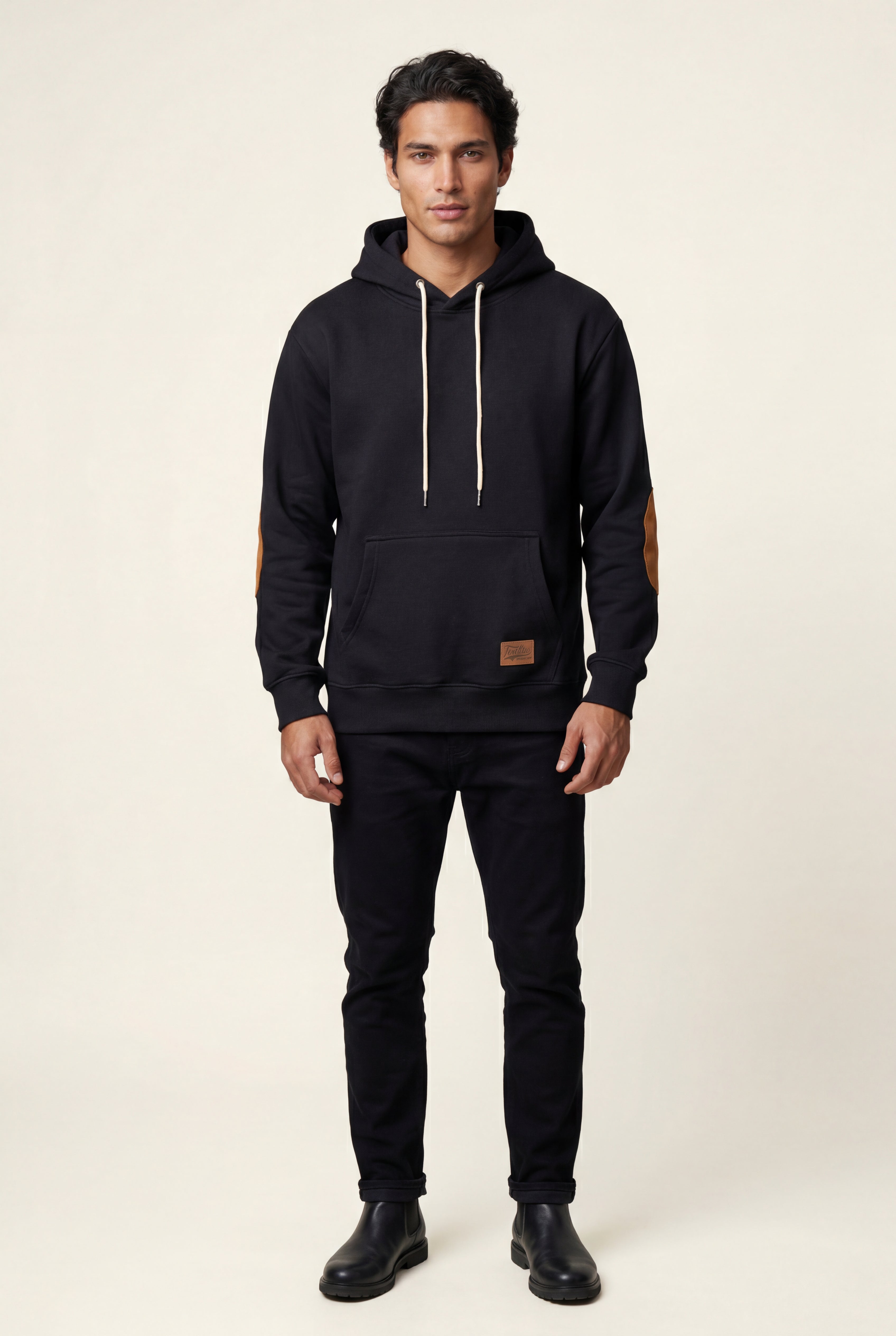 Liam | Contrast Elbow Patch Pullover Hoodie with Drawstring Hood