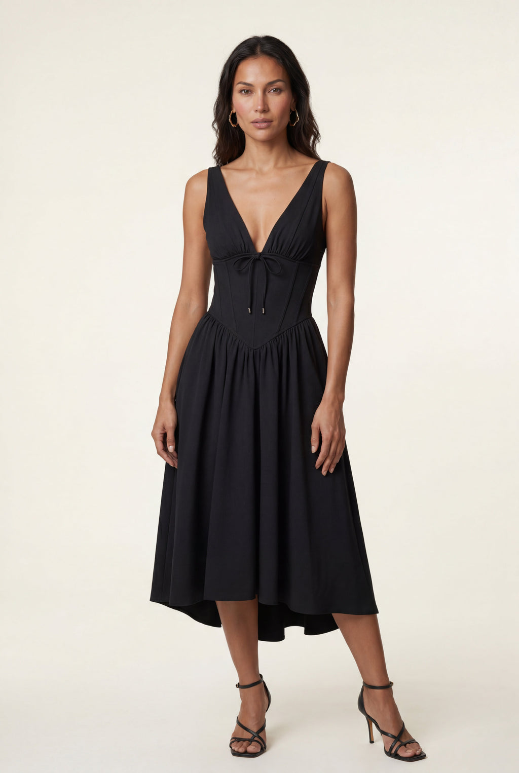 Alyssa | Corset Bodice Sleeveless Midi Dress with Tie Front For Women