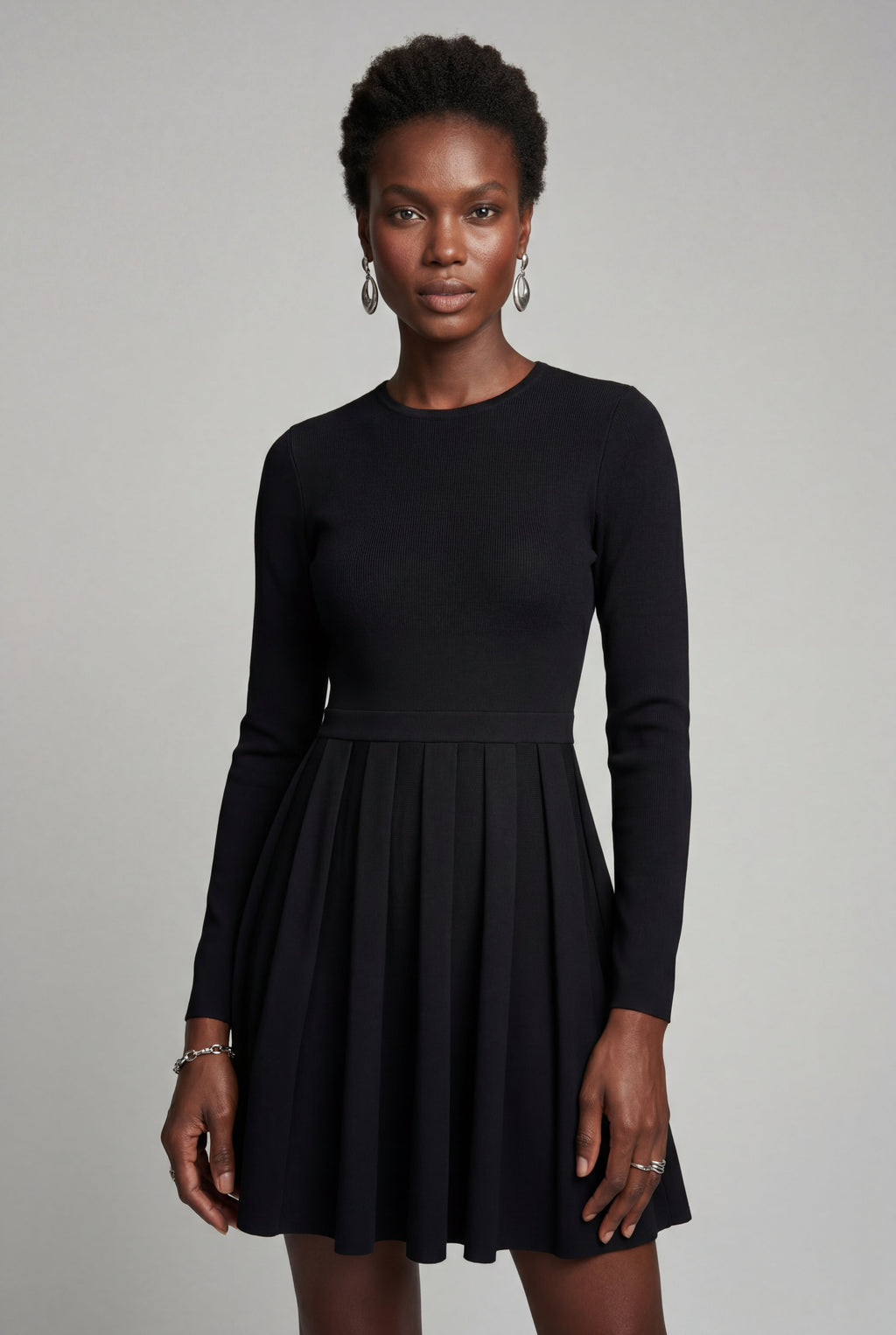 Alyssa | Crew Neck Long Sleeve Fit and Flare Mini Dress For Women