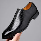 Liam | Crocodile-embossed Slip-on Glossy Dress Shoes