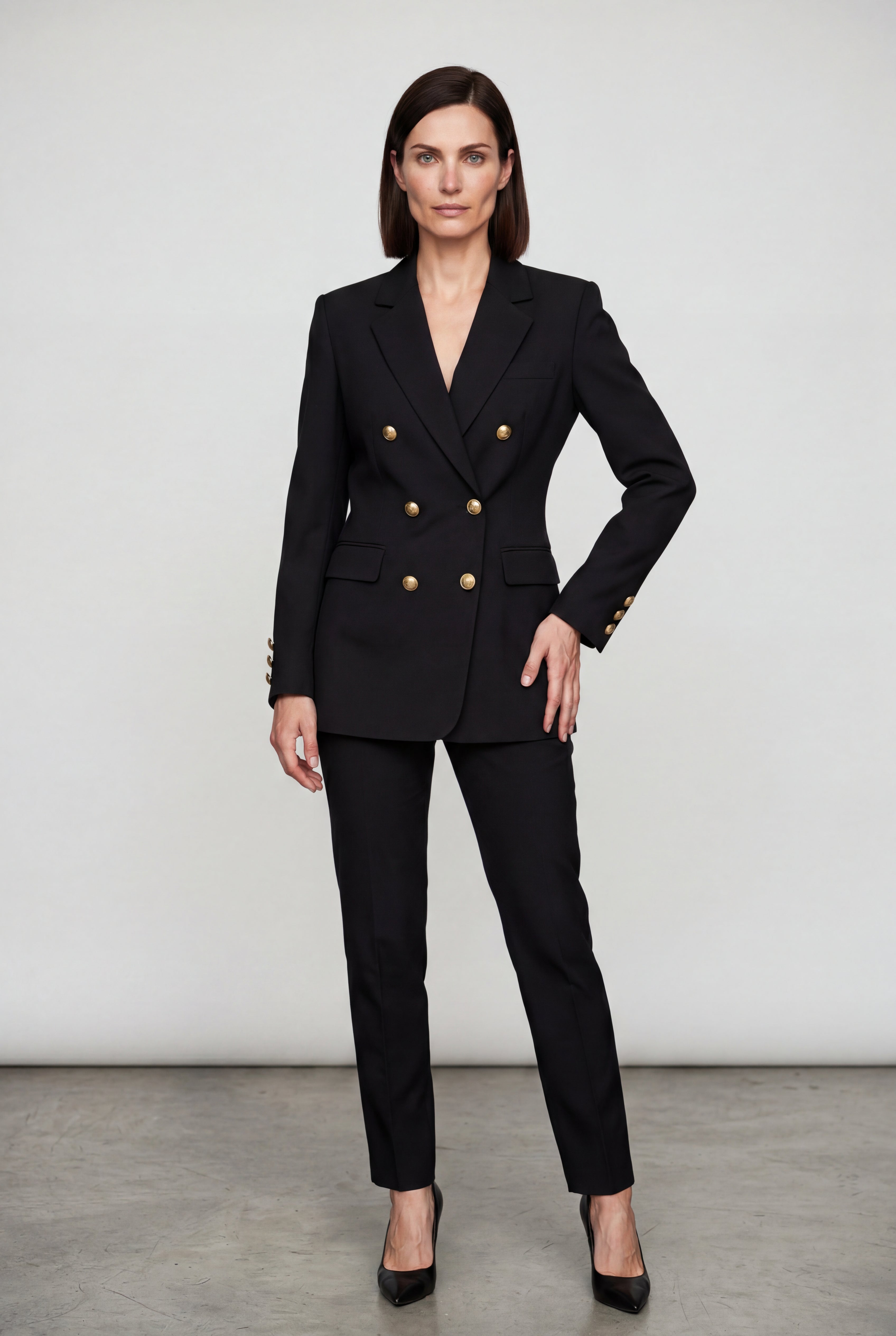 Elcevi | Double-breasted Fitted Blazer with Gold Buttons For Women