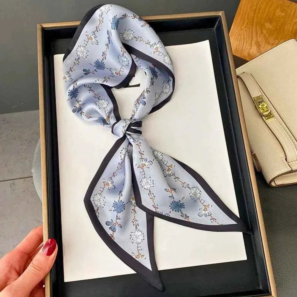 Lisa | Floral Print Square Scarf with Contrast Border