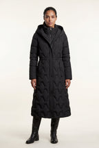 Geometric Quilted Calf-length Puffer Coat with Hood | Elcevi