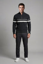 Half Zip Stand Collar Striped Sweater | James