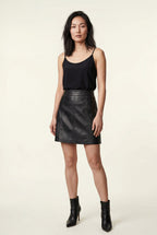 Alyssa | High-waisted Black A-line Pleather Mini Skirt For Women