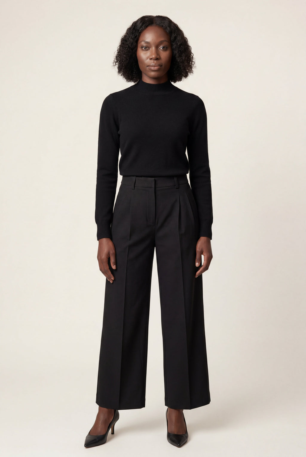High-waisted Pleated Straight-leg Trousers