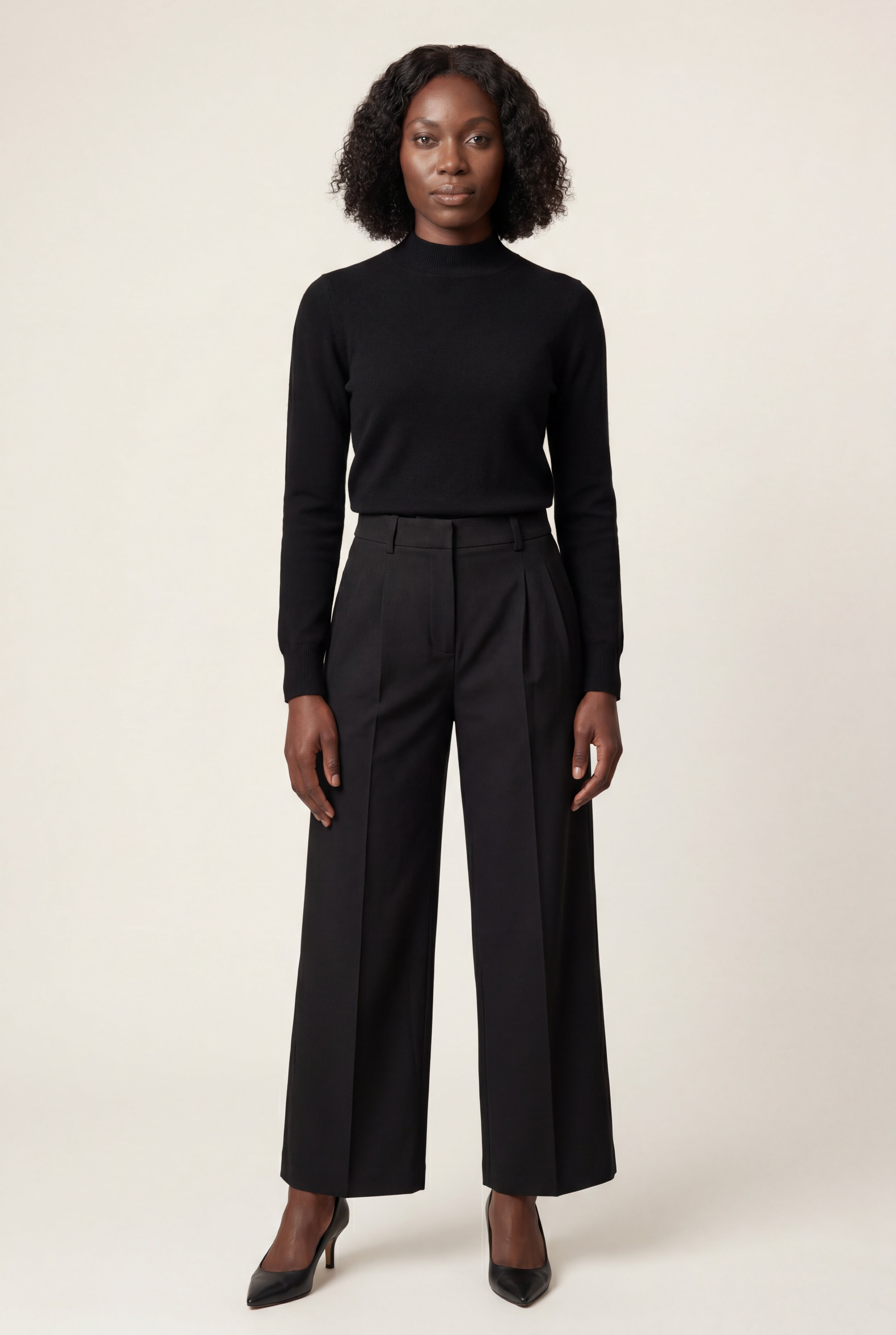 High-waisted Pleated Straight-leg Trousers