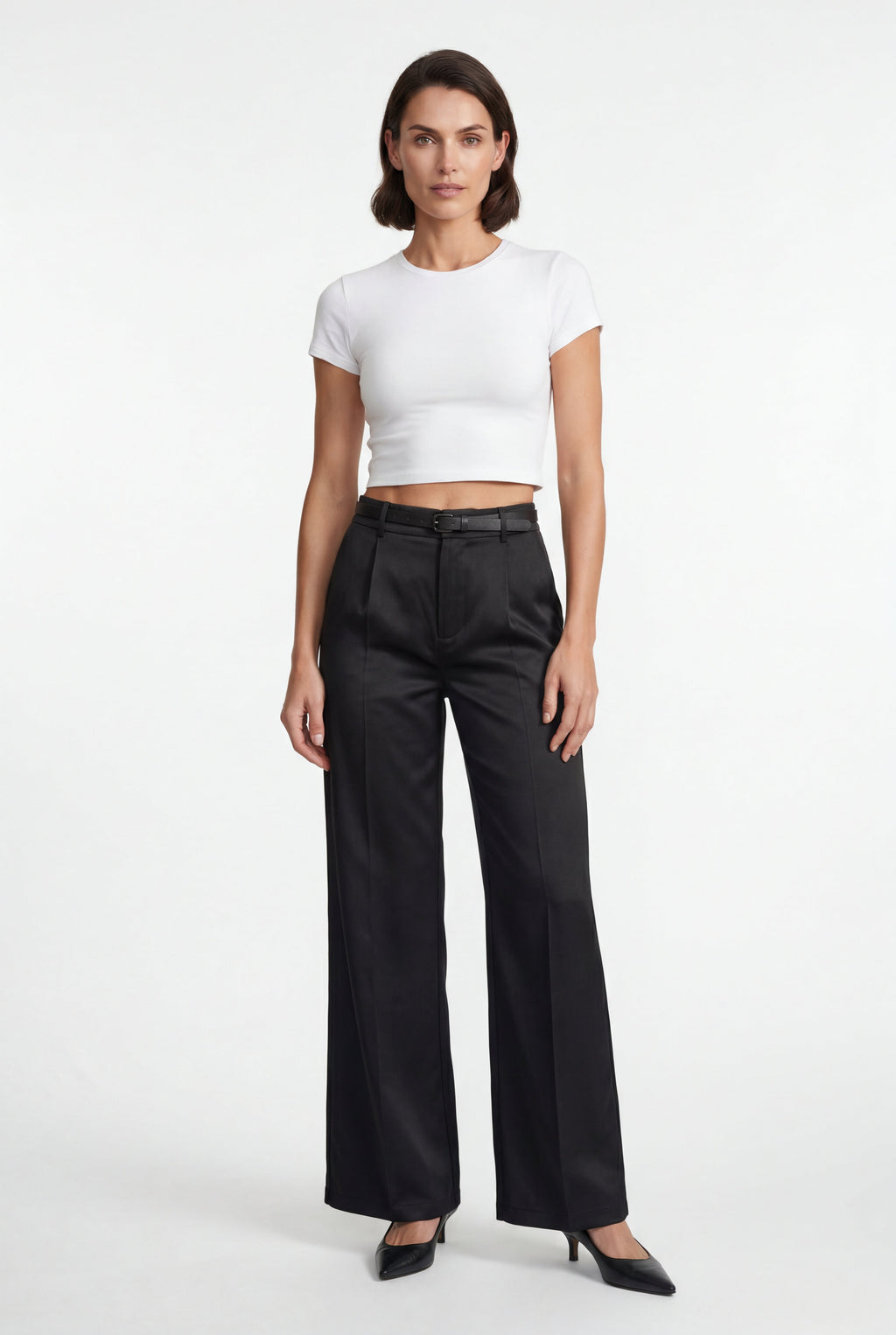 Lia | High-waisted Wide-leg Tailored Trousers with Belt