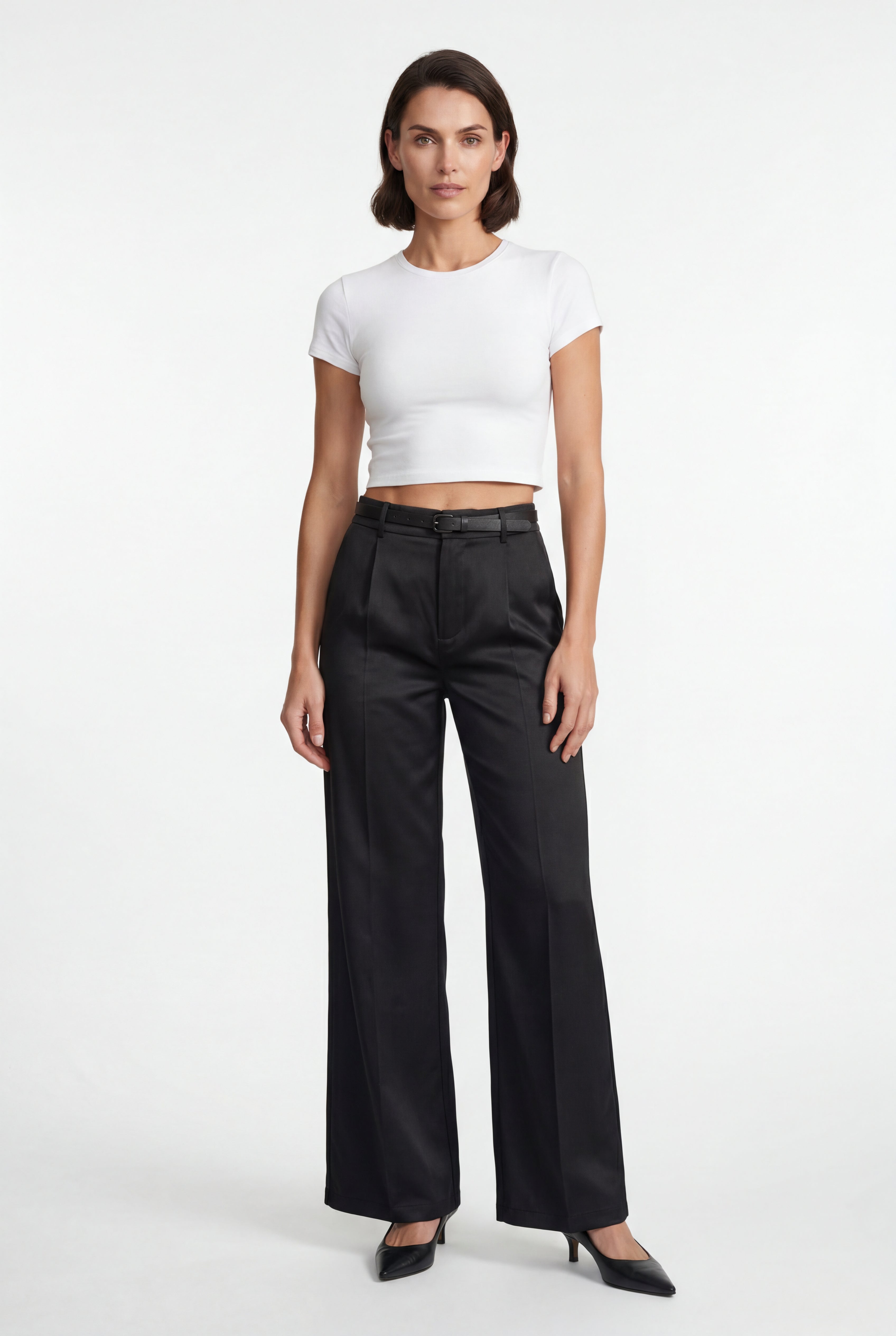 Lia | High-waisted Wide-leg Tailored Trousers with Belt