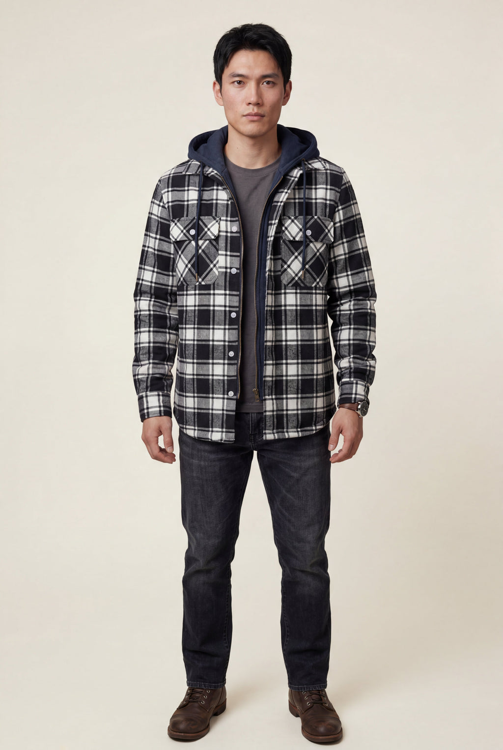 Liam | Large Check Pattern Hooded Flannel Jacket