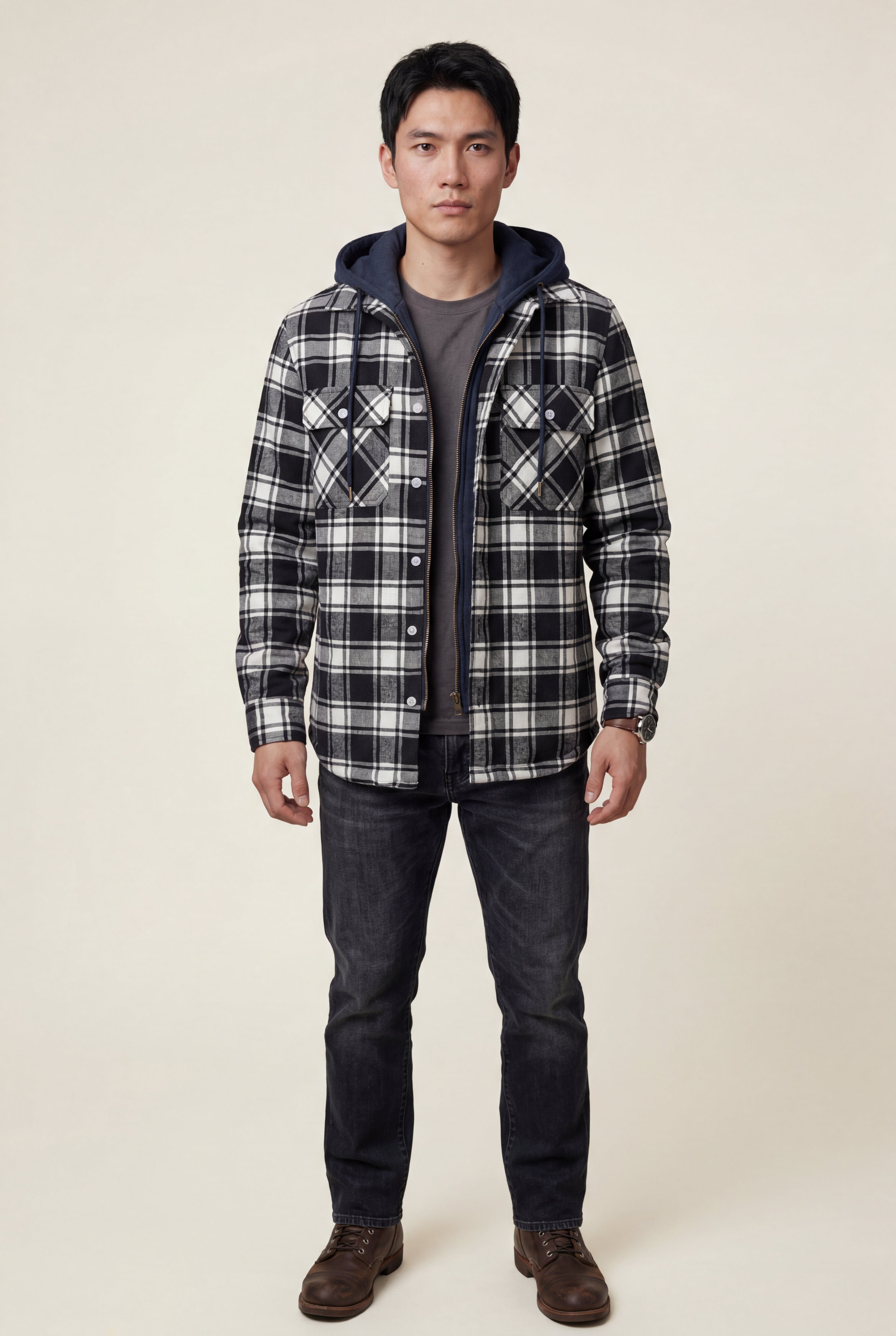 Liam | Large Check Pattern Hooded Flannel Jacket