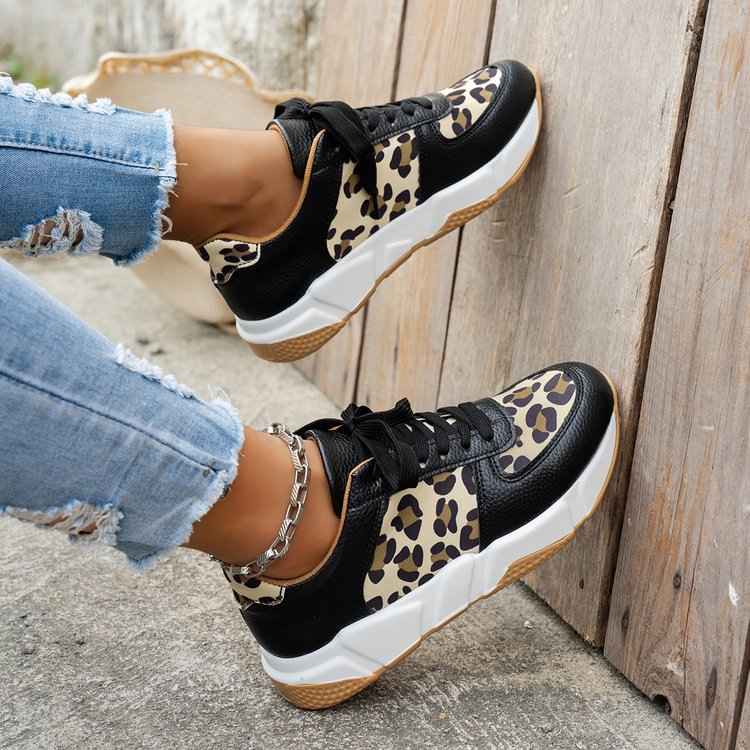 Lia | Leopard Print Panel Chunky Sole Sneakers