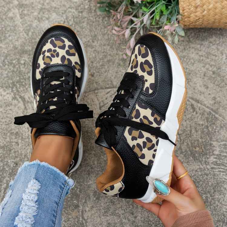 Lia | Leopard Print Panel Chunky Sole Sneakers