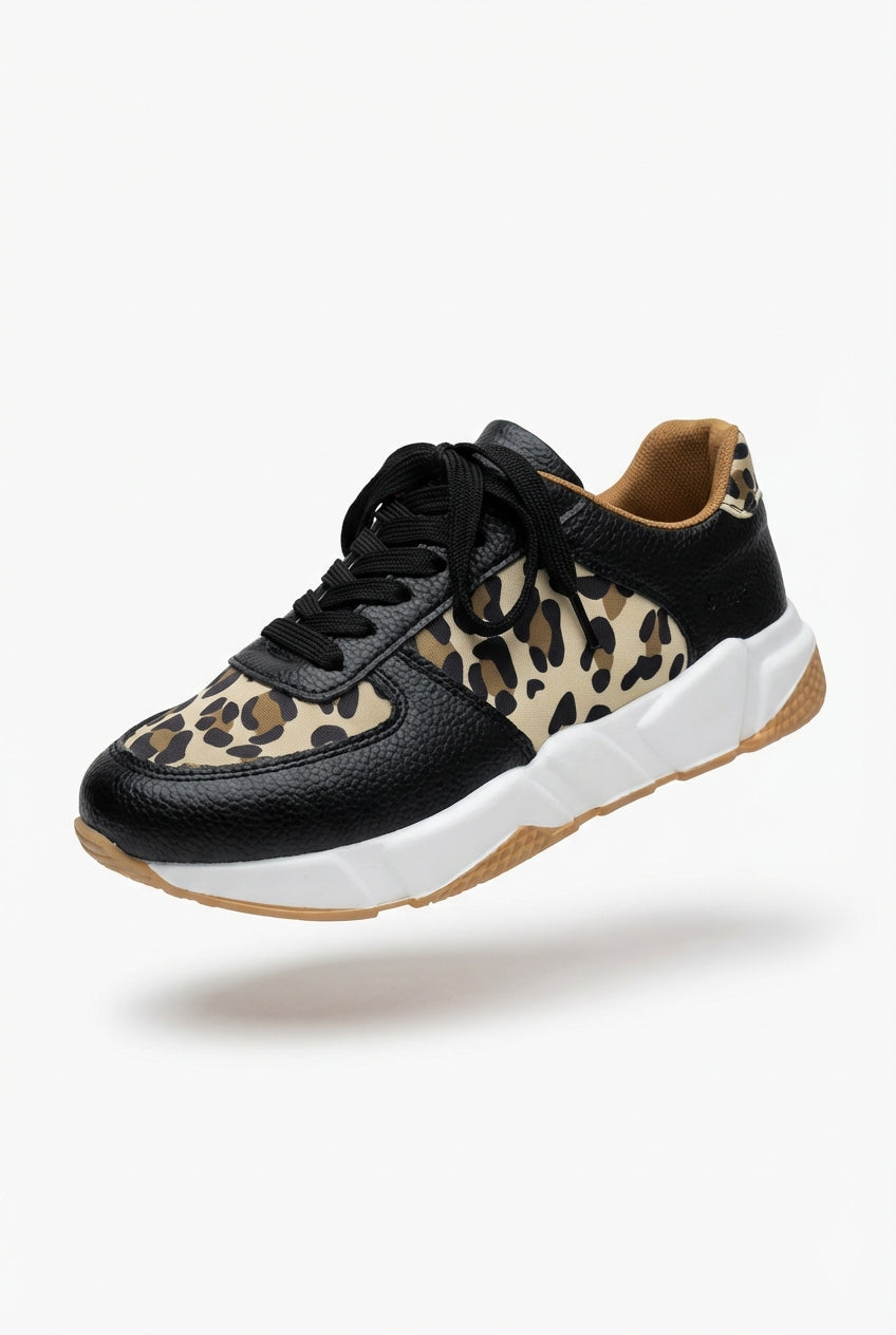 Lia | Leopard Print Panel Chunky Sole Sneakers