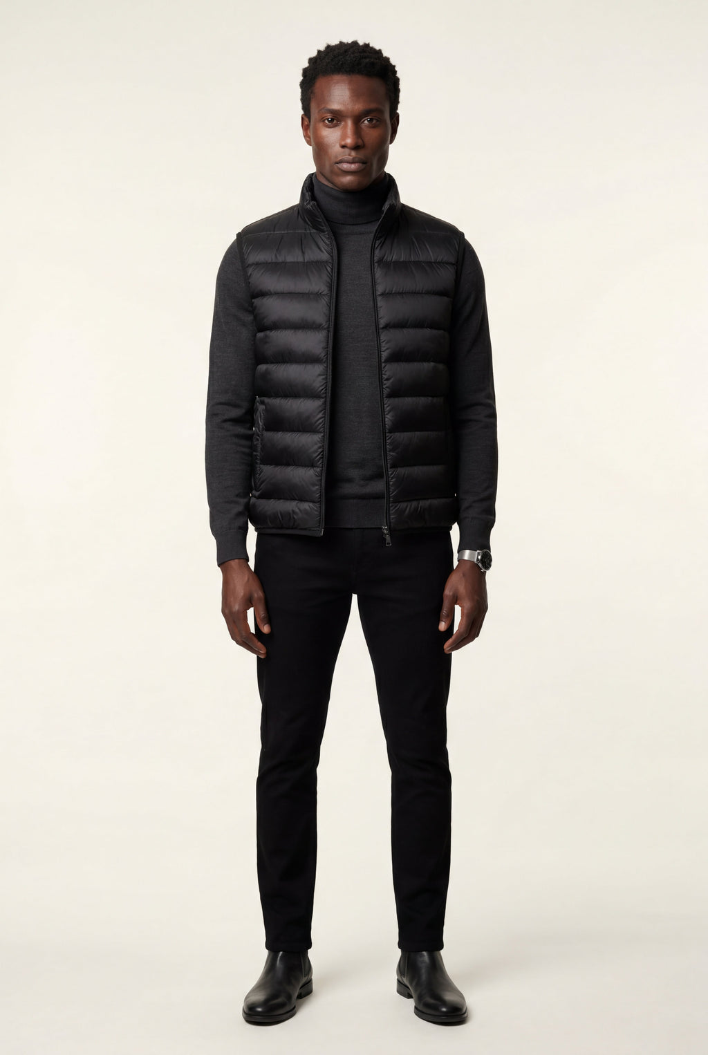 Lightweight High Collar Padded Vest with Slim Silhouette | Liam