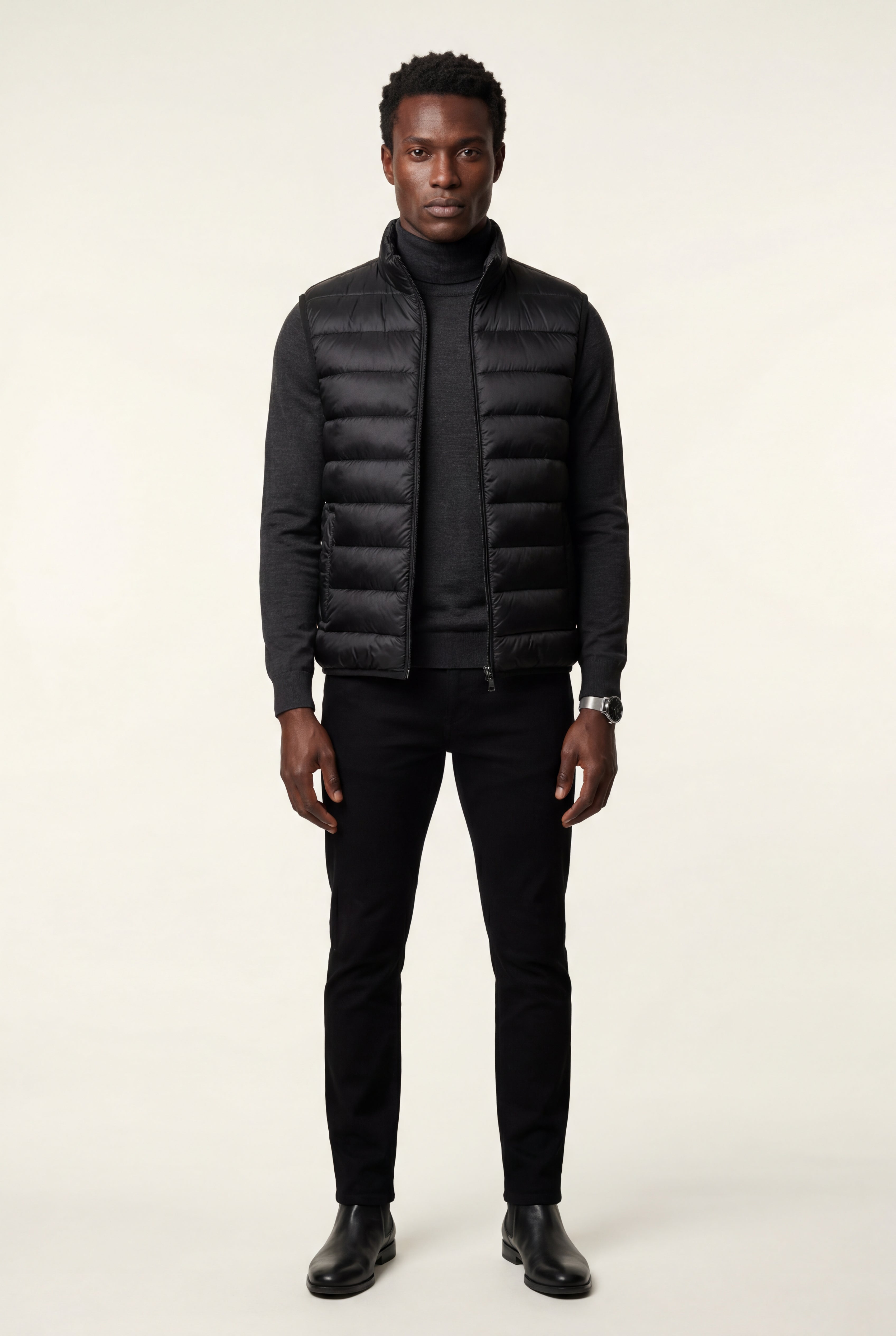 Lightweight High Collar Padded Vest with Slim Silhouette | Liam