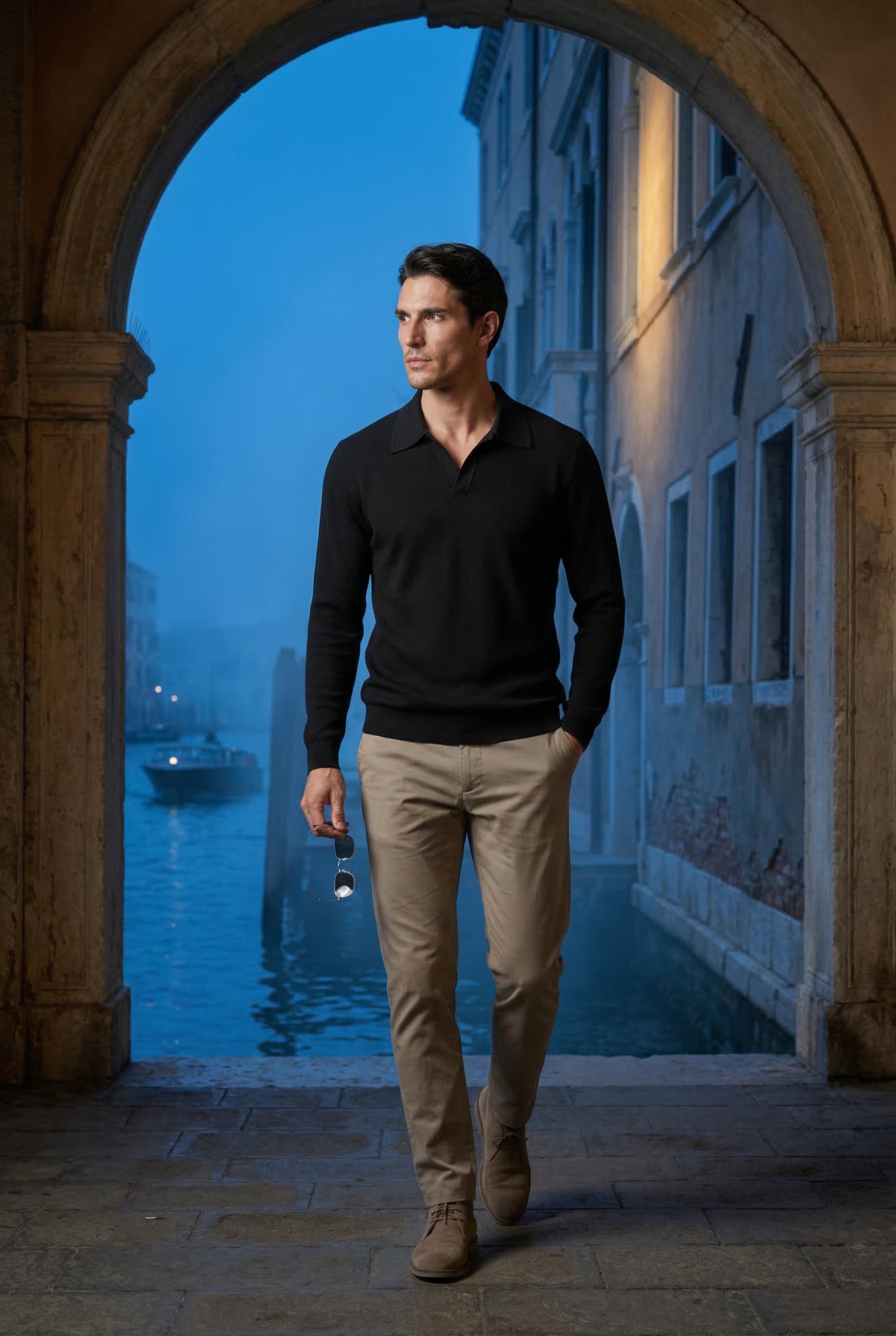 Gio | Long Sleeve Buttonless Polo Shirt with Modern Tailored Fit