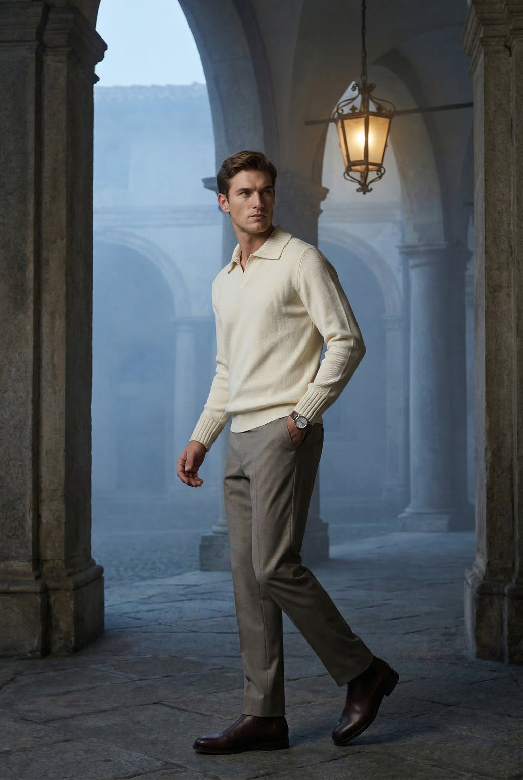 Gio | Long Sleeve Buttonless Polo Shirt with Modern Tailored Fit