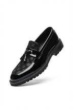 Liam | Men's Checked Patent Tassel Loafers with Chunky Lug Sole