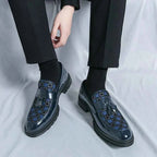 Liam | Men's Checked Patent Tassel Loafers with Chunky Lug Sole