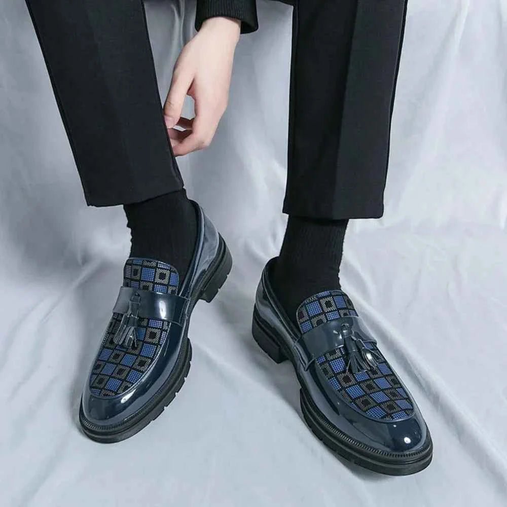 Liam | Men's Checked Patent Tassel Loafers with Chunky Lug Sole