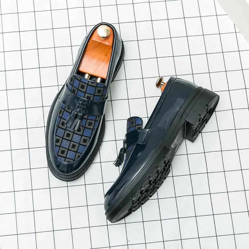 Liam | Men's Checked Patent Tassel Loafers with Chunky Lug Sole
