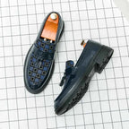 Liam | Men's Checked Patent Tassel Loafers with Chunky Lug Sole