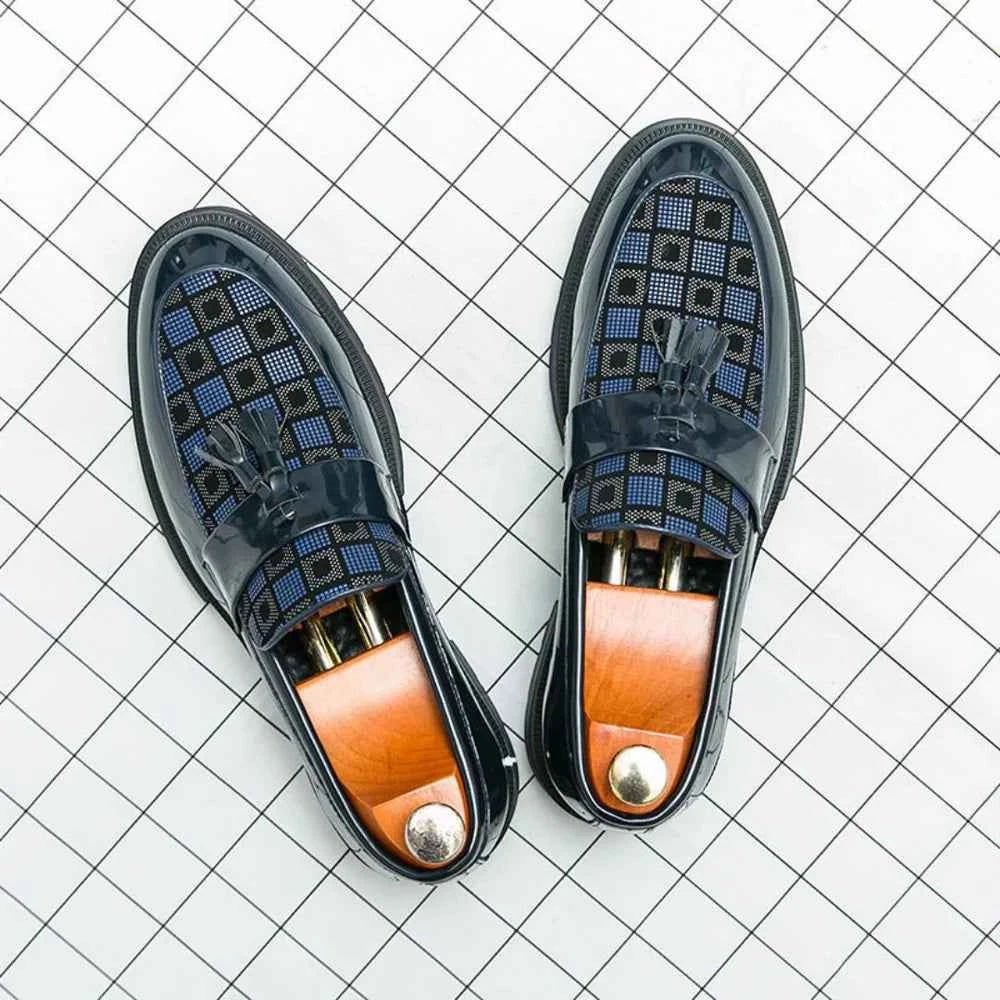 Liam | Men's Checked Patent Tassel Loafers with Chunky Lug Sole