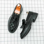 Liam | Men's Checked Patent Tassel Loafers with Chunky Lug Sole
