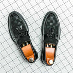 Liam | Men's Checked Patent Tassel Loafers with Chunky Lug Sole