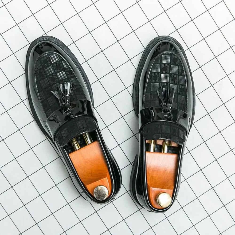 Liam | Men's Checked Patent Tassel Loafers with Chunky Lug Sole