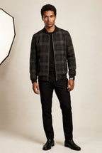 Liam | Men's Checked Plaid Classic Bomber Jacket with Ribbed Collar