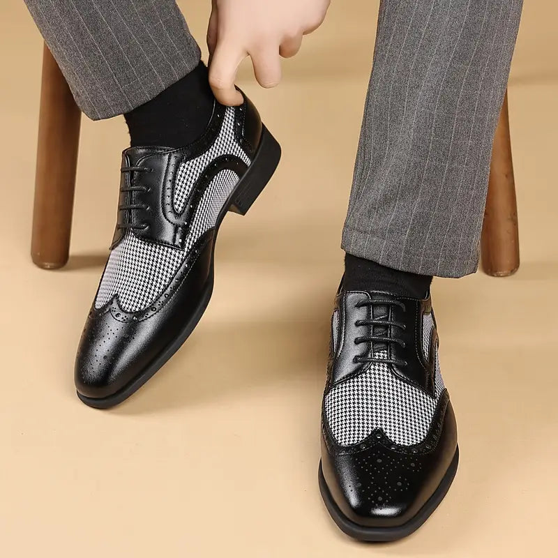 Liam | Men's Houndstooth Panel Brogue Oxford Dress Shoes