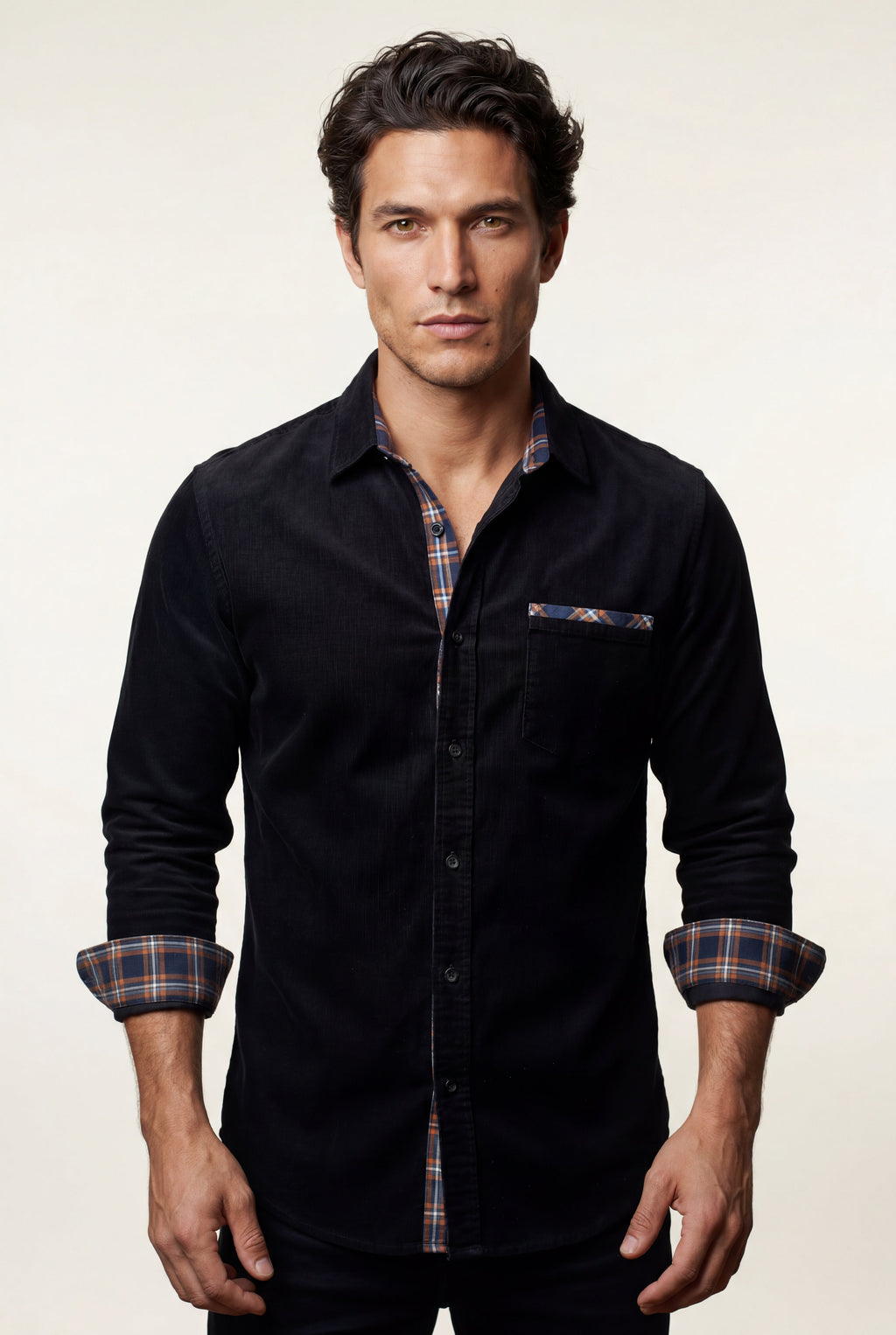 Kian | Men's Plaid Trim Button-Up Casual Shirt