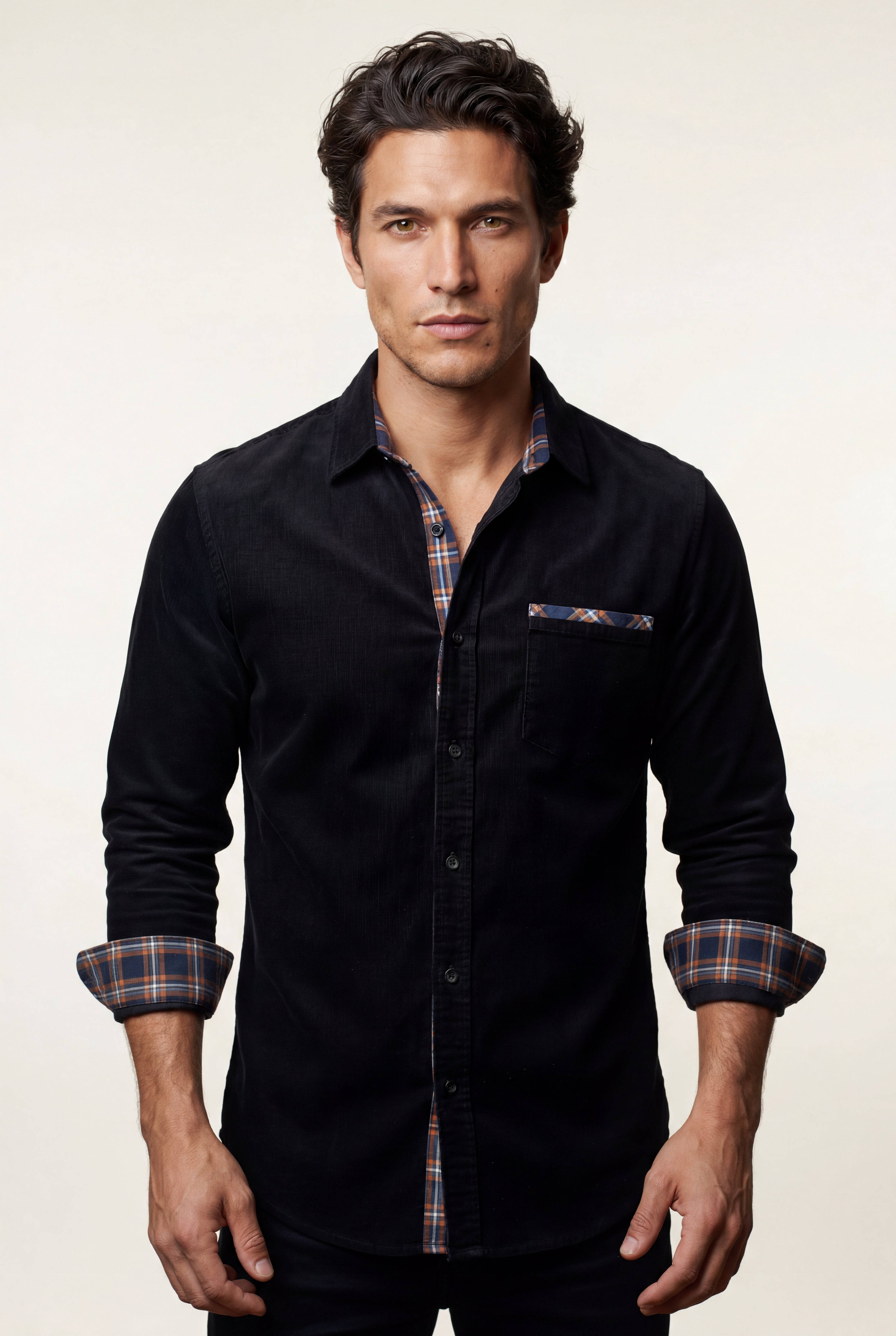 Kian | Men's Plaid Trim Button-Up Casual Shirt