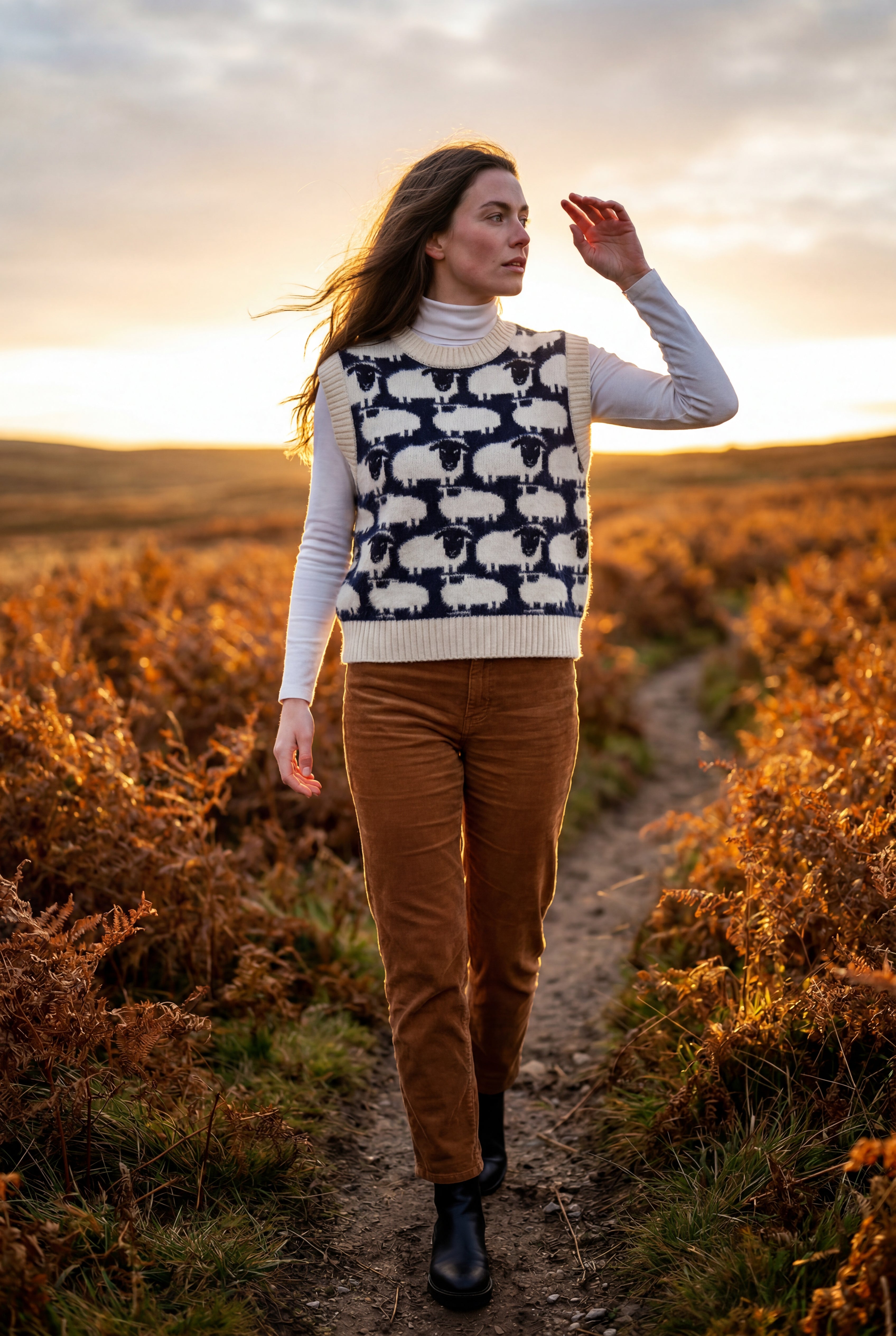 Elcevi | Navy Sheep Motif Knitted Sweater Vest For Women