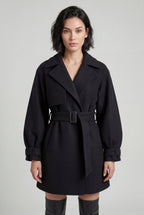 Oversized Lapel Belted Mini Trench Coat | Senna