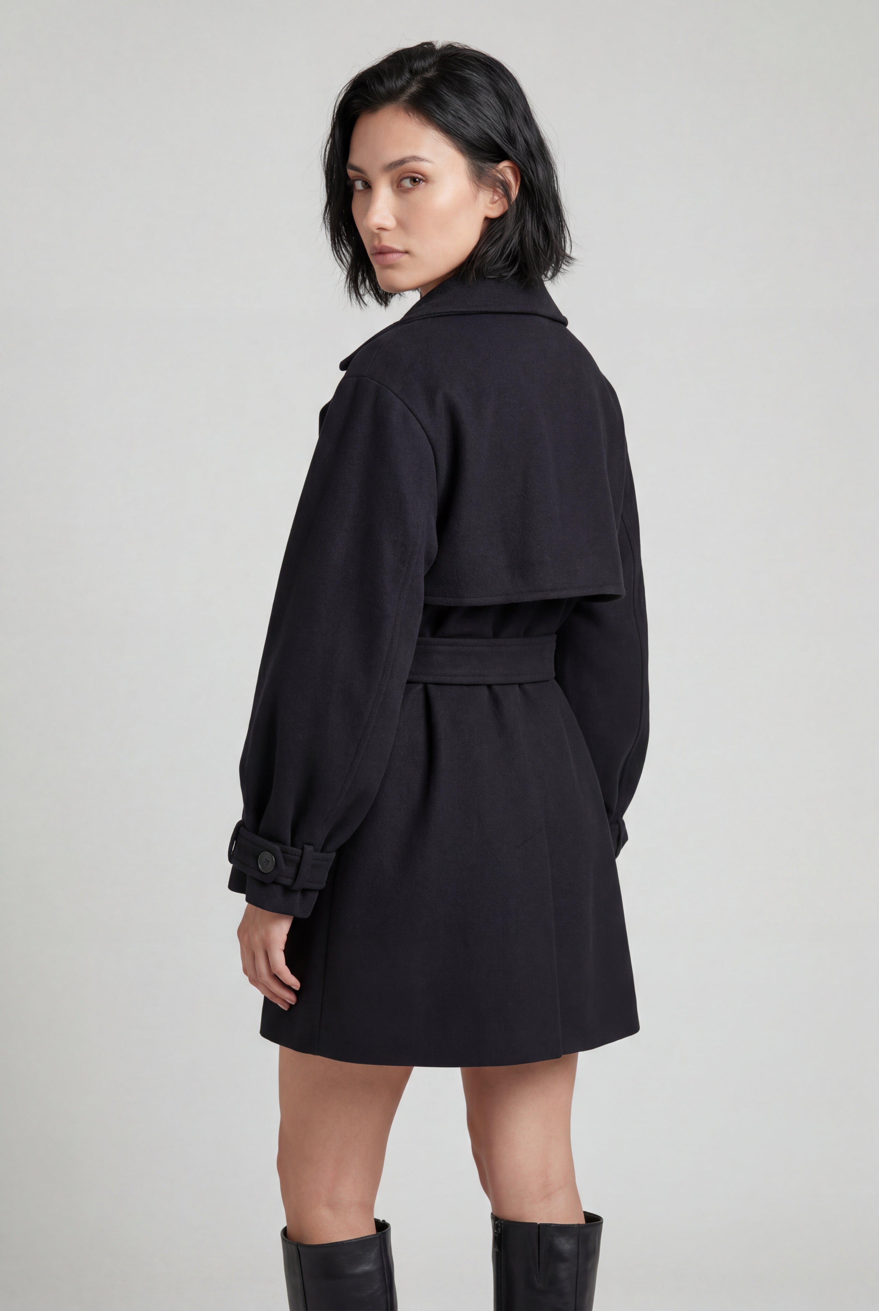 Oversized Lapel Belted Mini Trench Coat | Senna