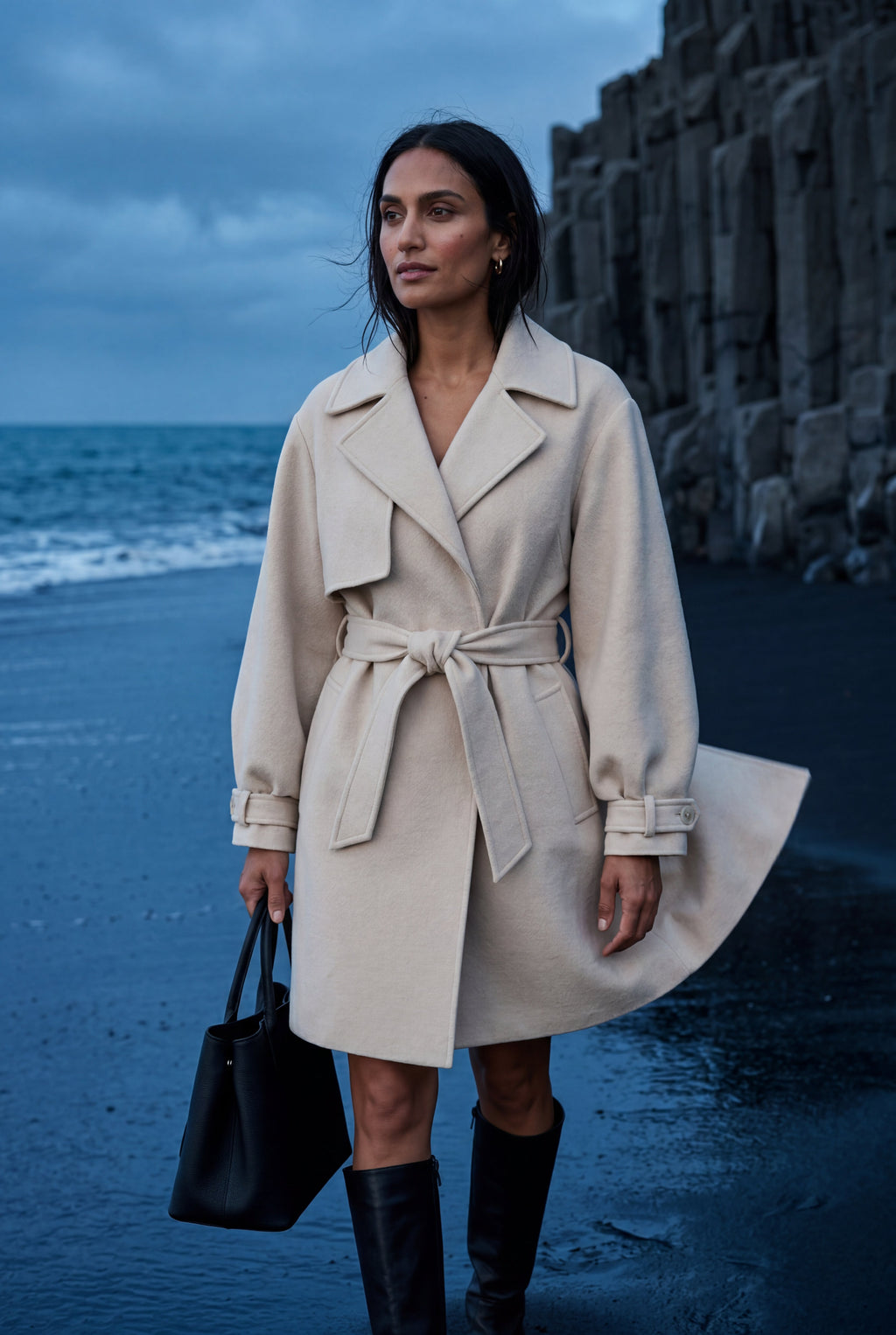 Oversized Lapel Belted Mini Trench Coat | Senna