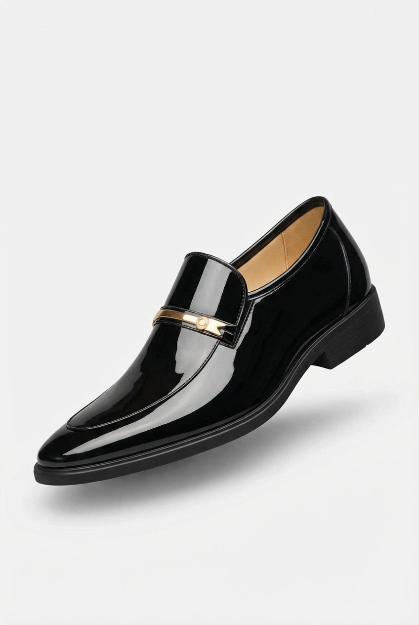 Liam | Patent Slip-on Loafers with Metal Bar Detail