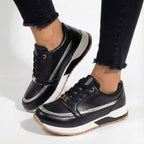Lia | Perforated Metallic Trim Low-top Walking Sneakers