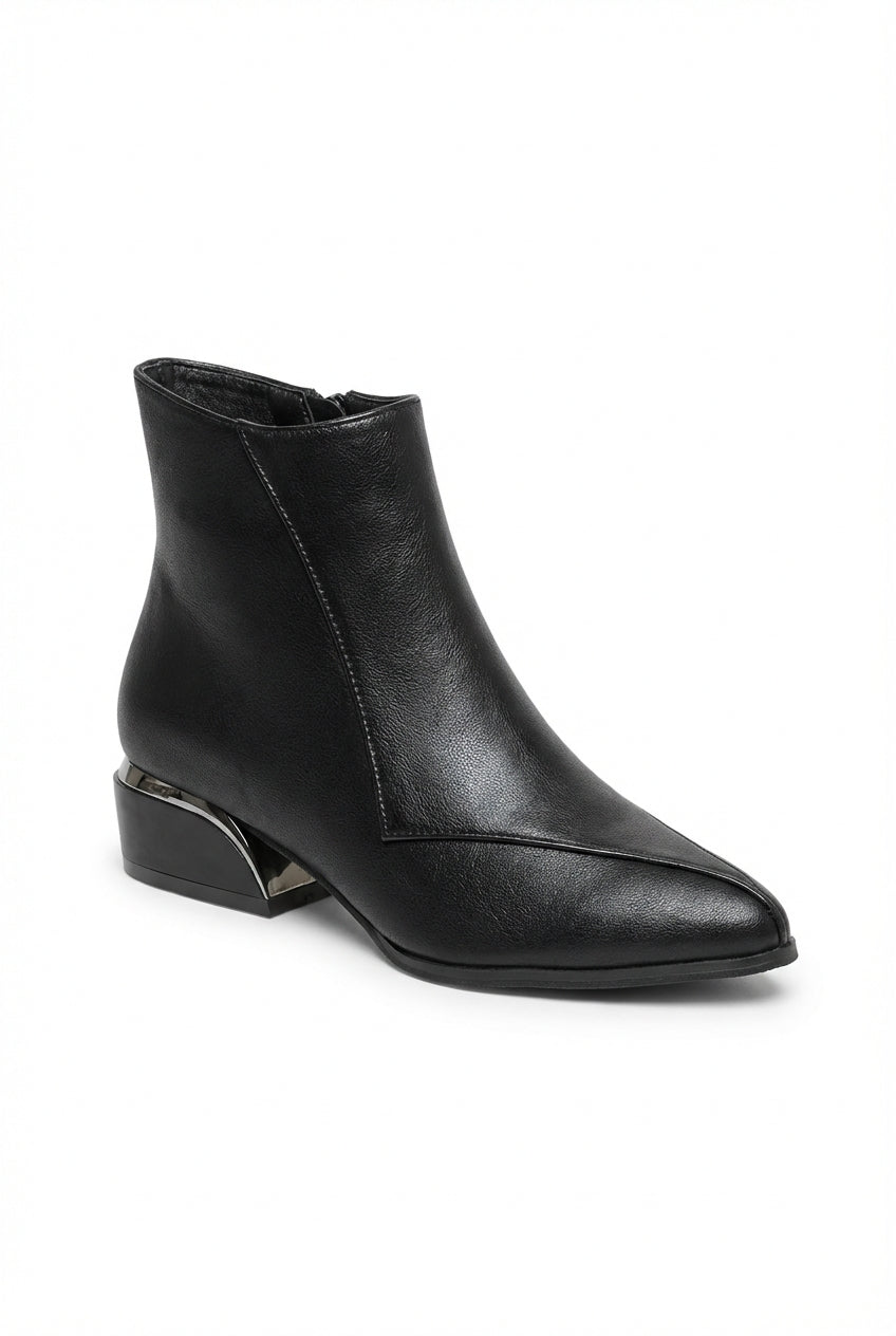 Lia | Pointed Toe Low Block Heel Ankle Boots