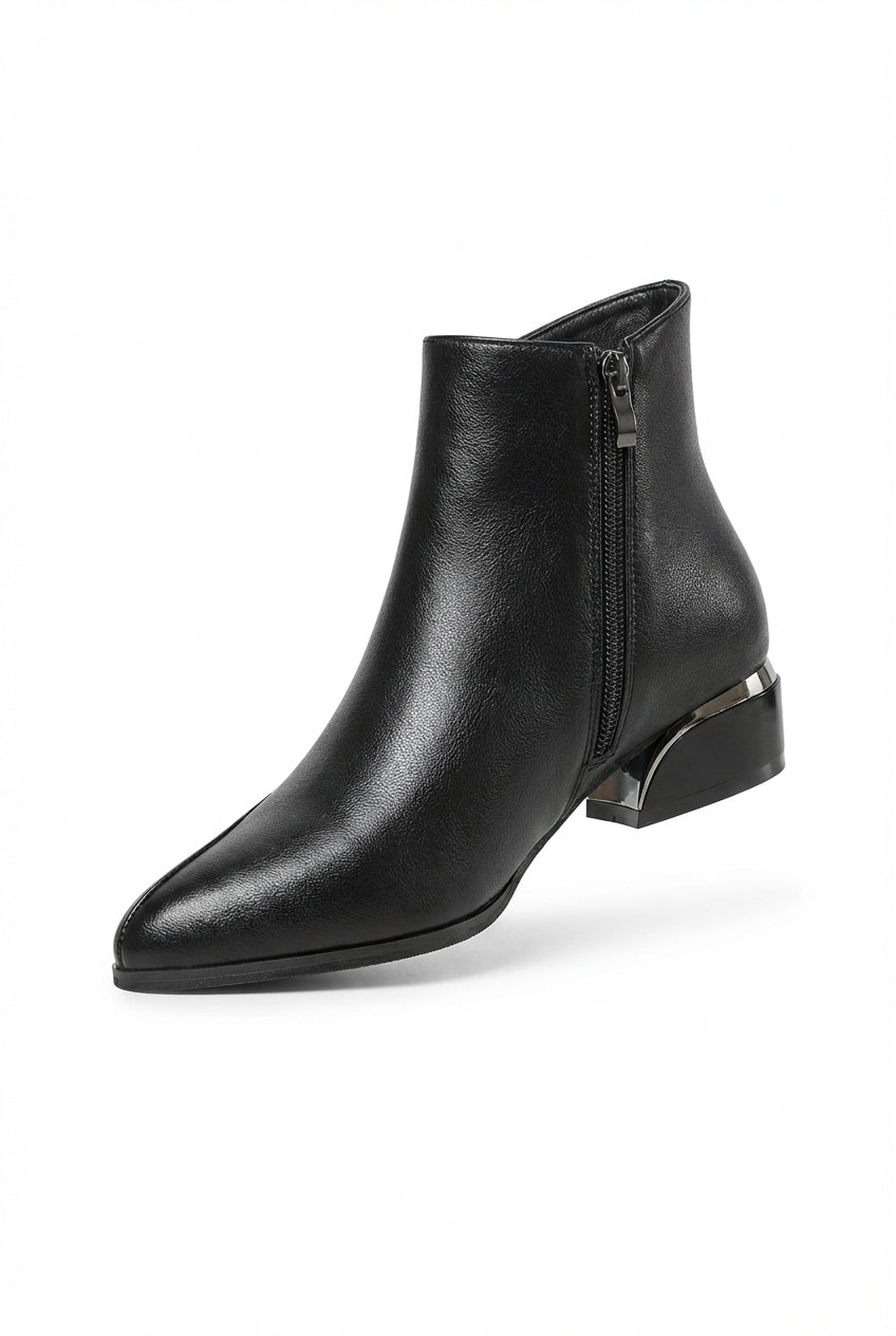 Lia | Pointed Toe Low Block Heel Ankle Boots