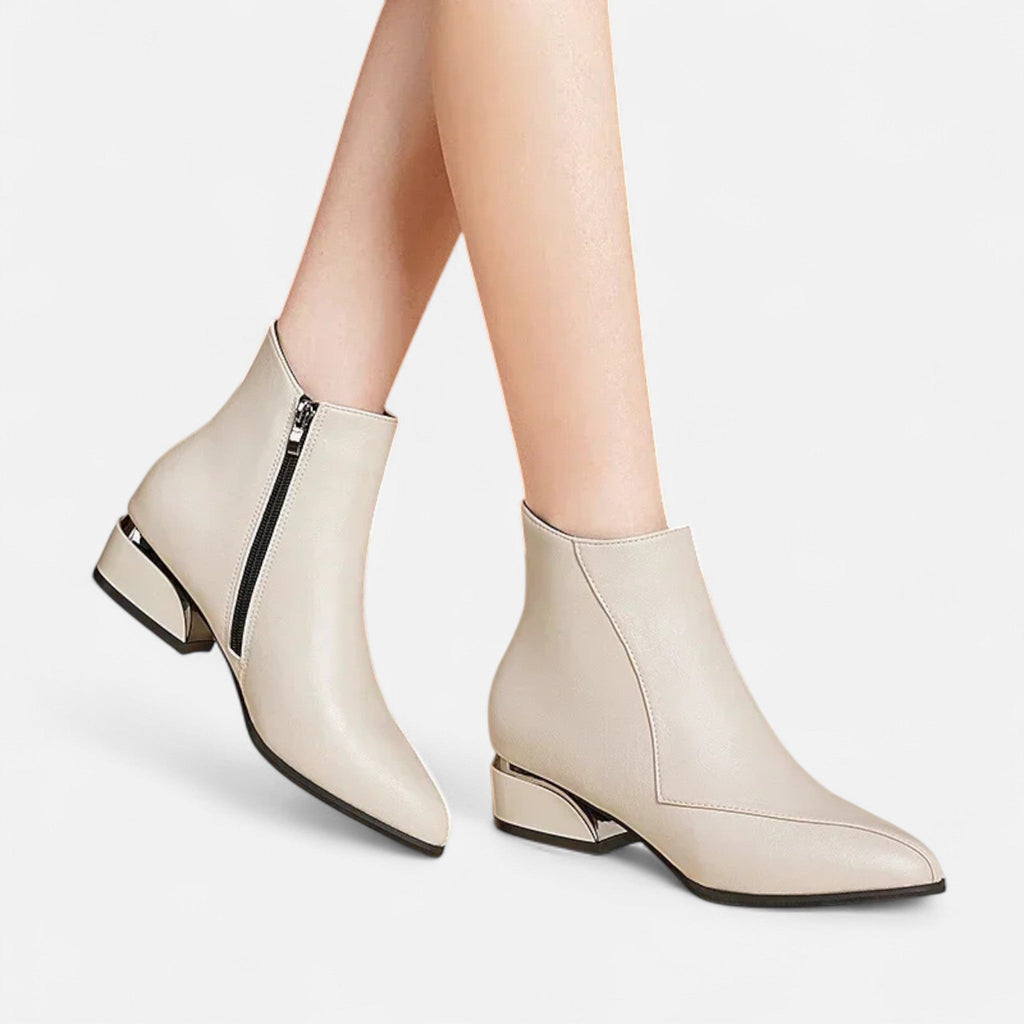 Lia | Pointed Toe Low Block Heel Ankle Boots
