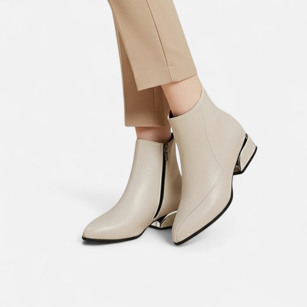 Lia | Pointed Toe Low Block Heel Ankle Boots